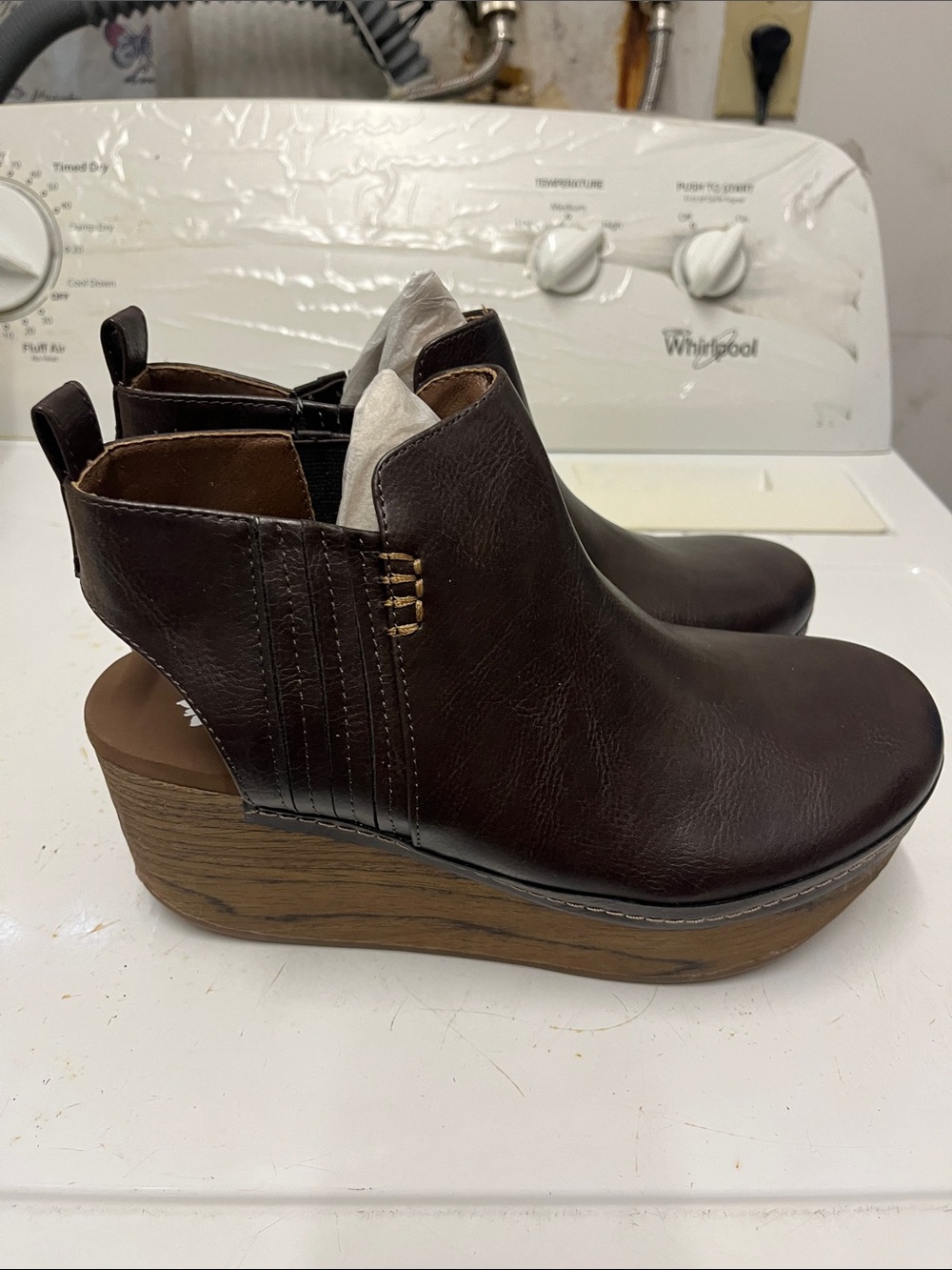 Yellow Box Dark Brown Leather Wedge Mules